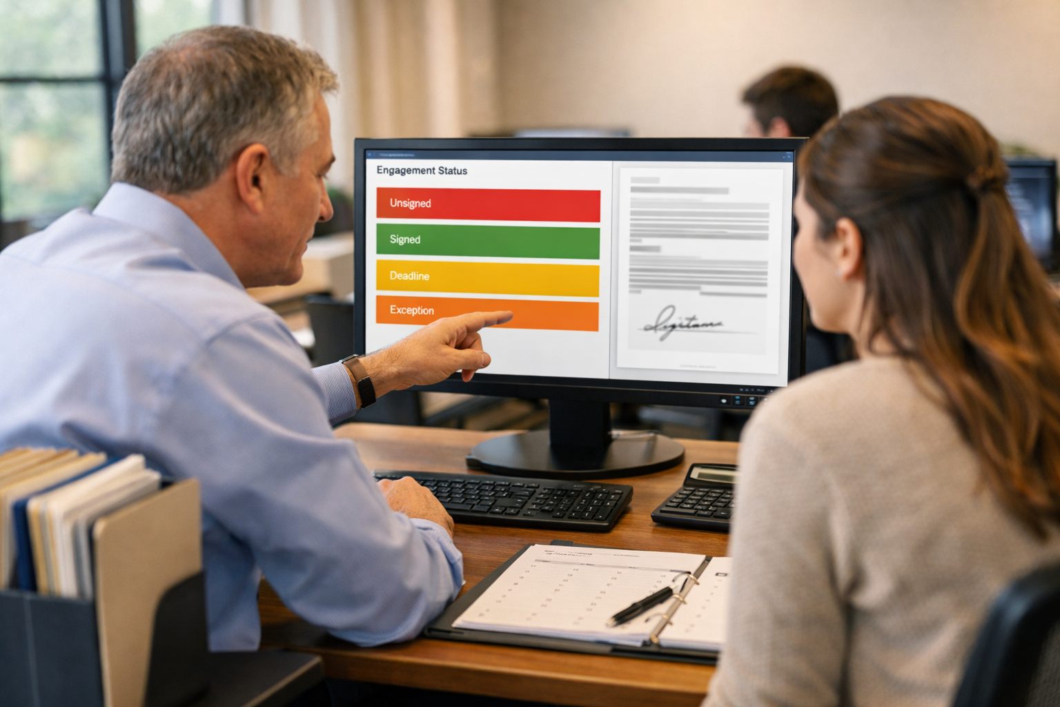 Accounting team monitoring unsigned engagement letters