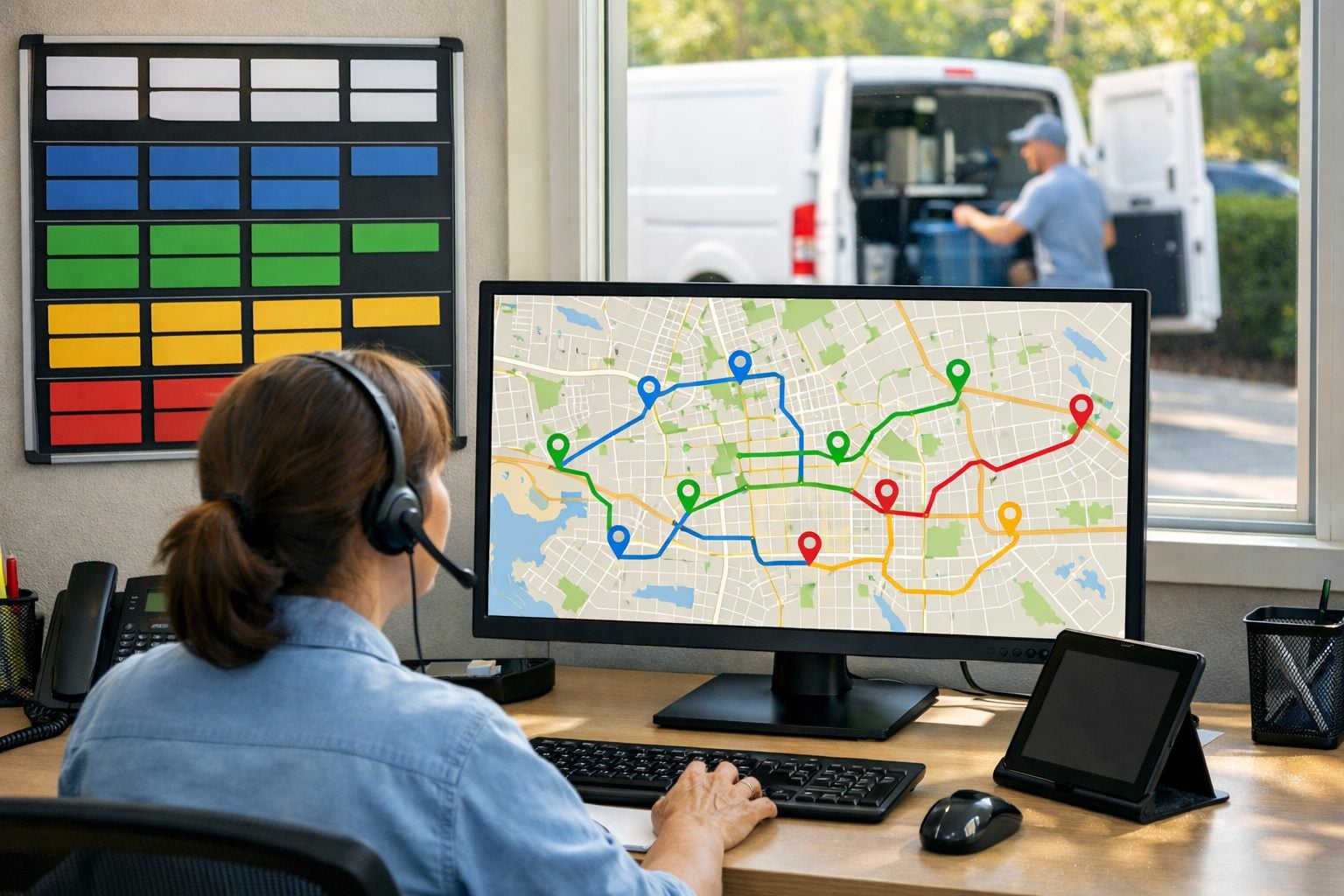 Dispatcher coordinating a pool service route