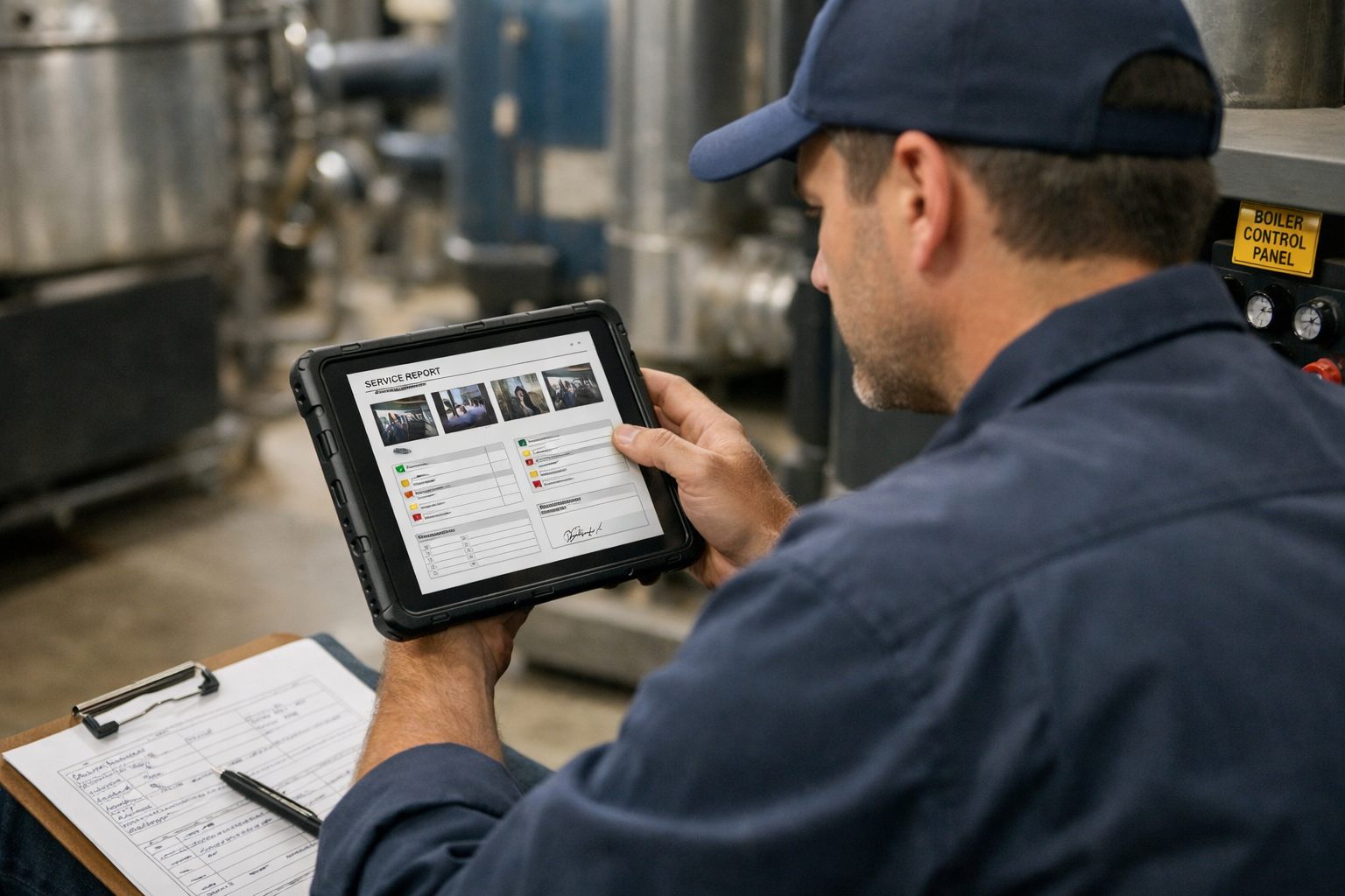 Technician reviewing an automated service report
