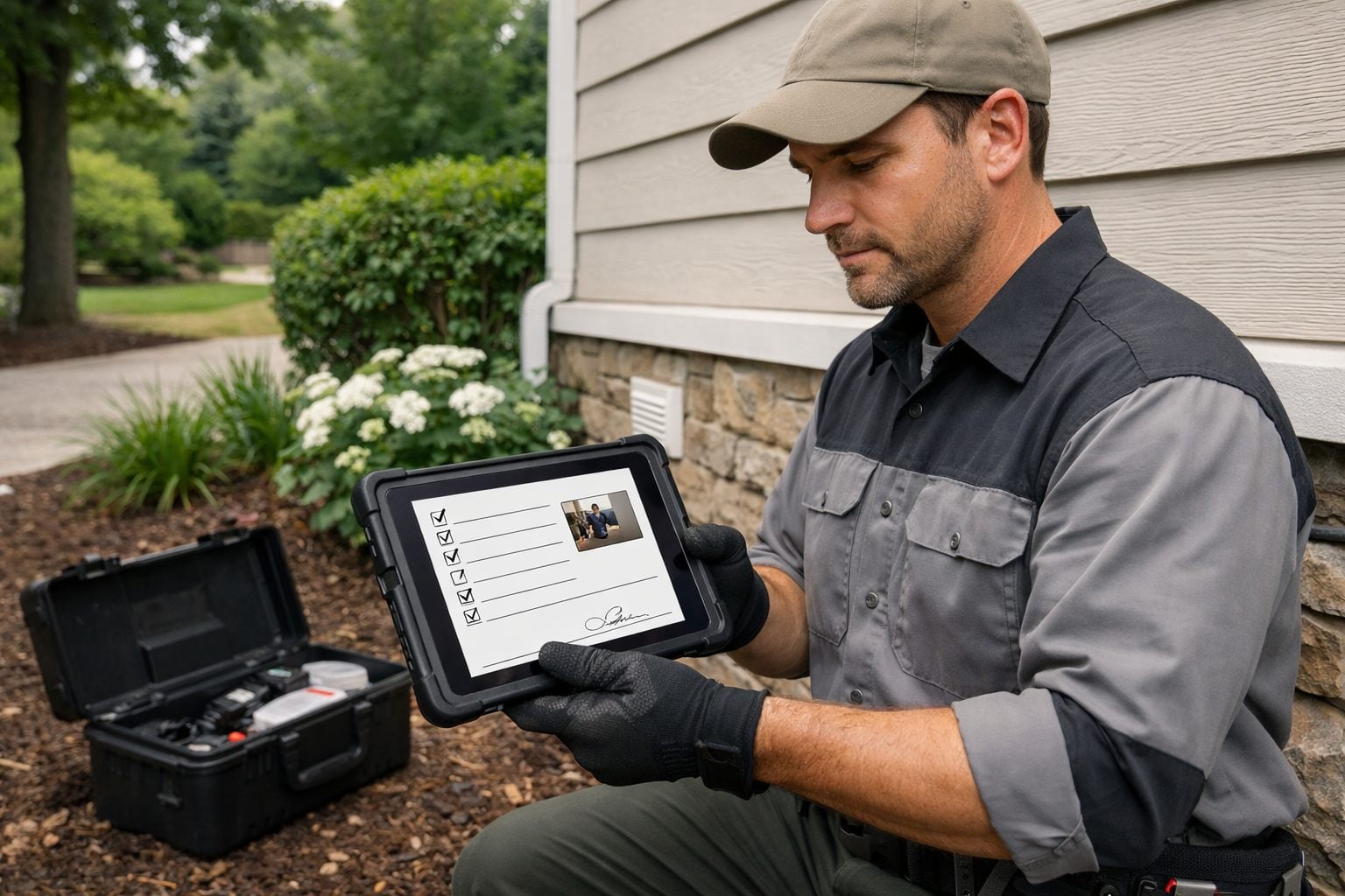 Technician Completing a Service Record